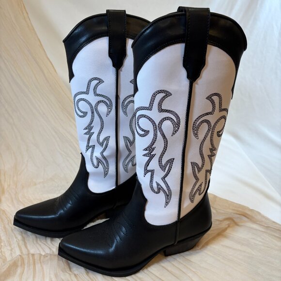 NEW Steve Madden Womens Tall Western Windie White/Black Boots Size 7.5 - Picture 6 of 13